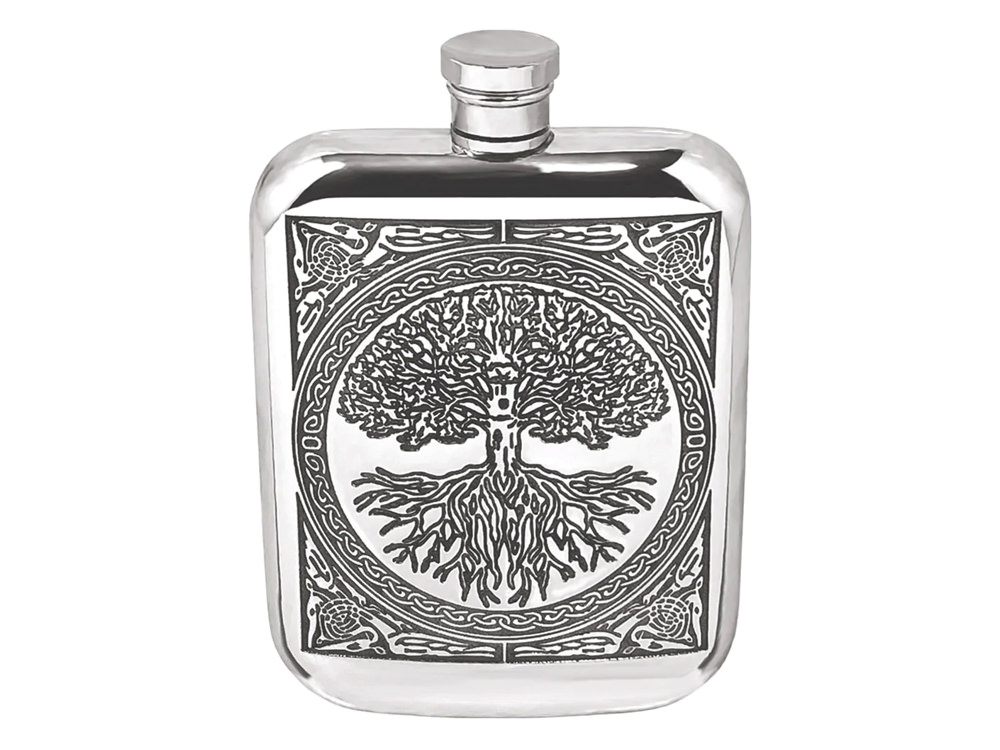 Handmade Hip Flask Pewter Celtic Tree Of Life 6 ozproduct zoom image #1