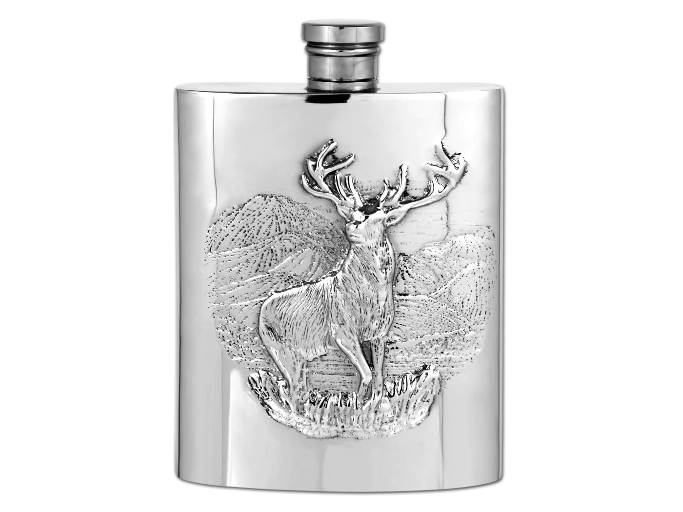 Handmade Hip Flask Pewter Stag Hunting 6 ozproduct zoom image #1